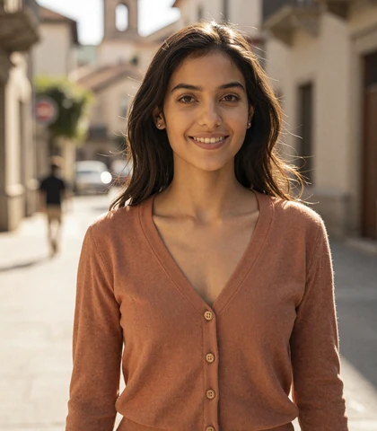 Latina woman on a city walk, a verified navy dating site member seeking sailors