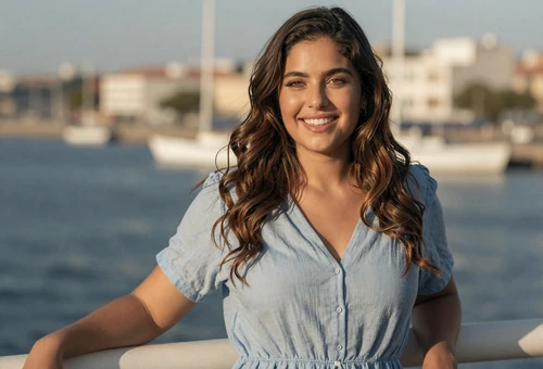 Woman at a sunlit waterfront linking to navy dating for sailors and naval officers