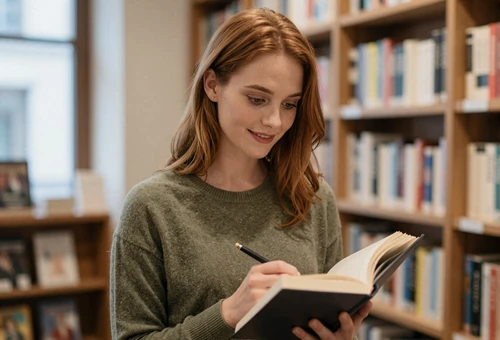 Woman in a bookstore linking to veteran dating for retired military singles
