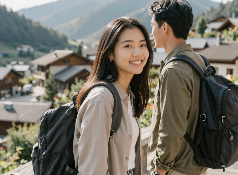 Young couple on a weekend travel trip who met on the military dating site
