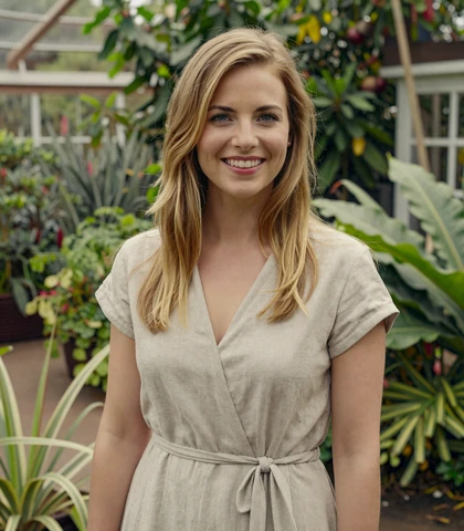Blonde woman in a botanical garden, a verified member interested in veteran dating