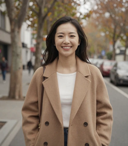 Asian woman on a city walk, a verified veteran dating website member seeking a veteran
