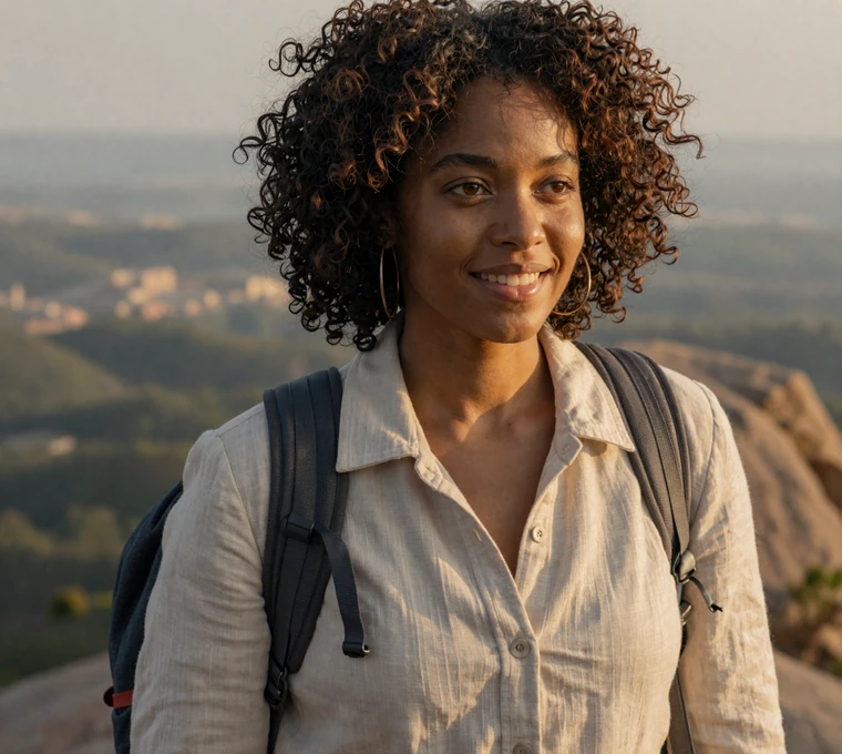 Black woman smiling on a weekend trip, showing the trust that draws women to military men