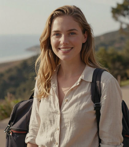 Blonde woman on a weekend travel trip, a verified military pilot dating site member