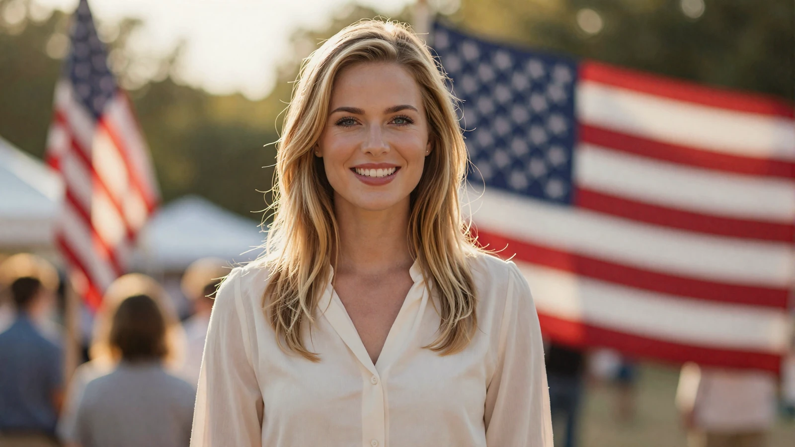 Woman smiling at a patriotic community event, illustrating the best places to meet military singles