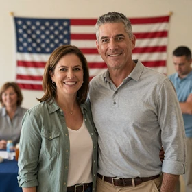 Couple at a veteran community event who met through retired military dating