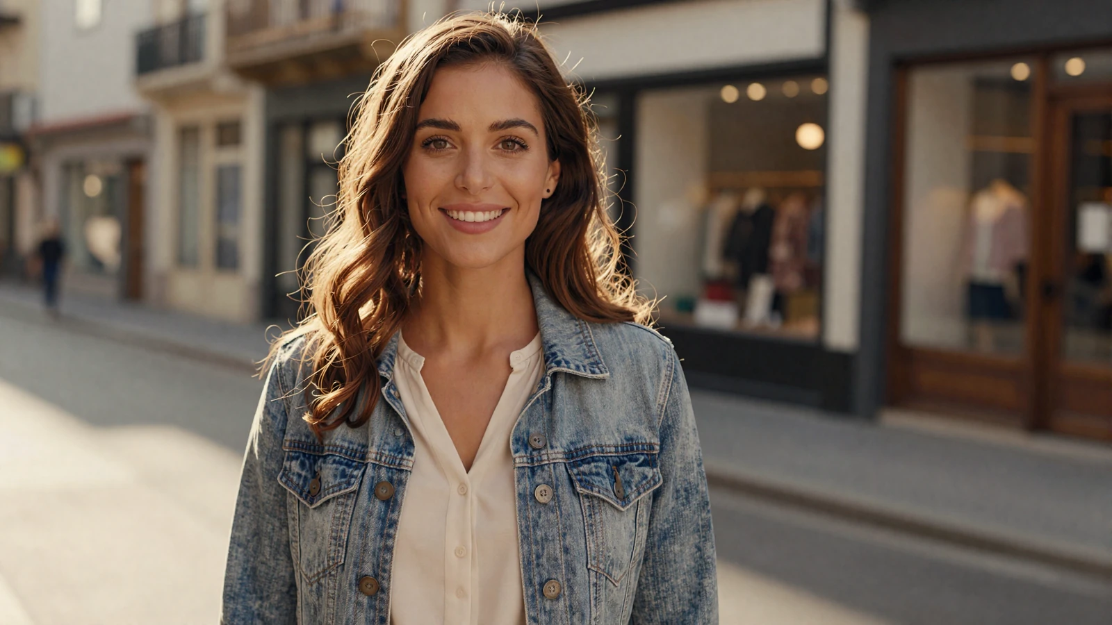Mixed-ethnicity woman smiling on a city street on a uniform dating site for men in uniform