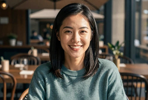 Woman on a restaurant terrace linking to army dating for soldiers and army singles