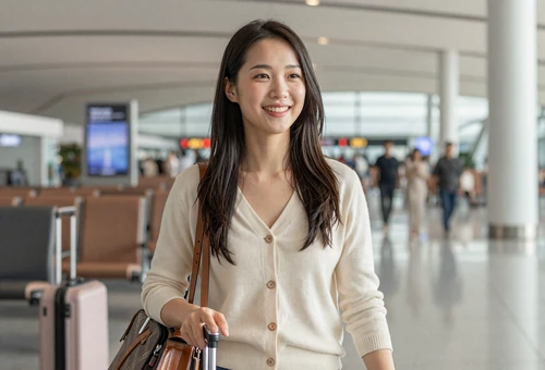 Woman traveling in an airport linking to military pilot dating for aviators