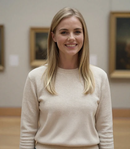 Blonde woman in a museum, a verified uniform dating site member seeking men in uniform