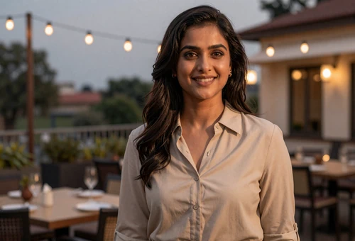 Woman on a restaurant terrace linking to military pilot dating for aviators