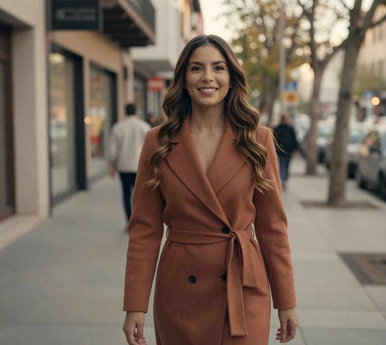 Woman smiling on a city walk, showing why women respect and admire soldiers