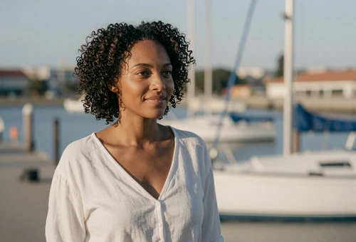 Woman at a marina linking to navy dating for sailors and naval officers
