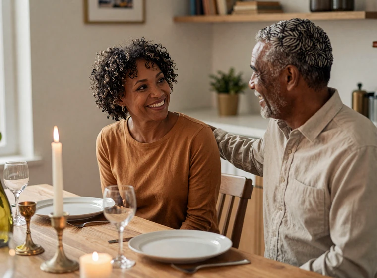 Veteran couple sharing a home dinner who met on the veteran dating community